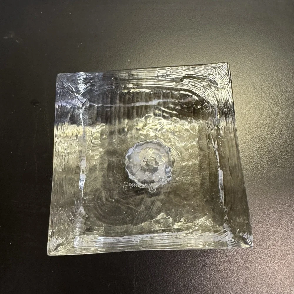 SIMON PEARCE Textures Glass  Cube CANDLE HOLDER Signed Ice ‎ Cube 3